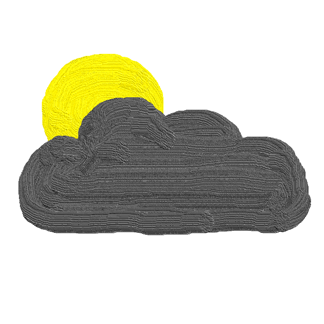 the yellow sun, hiding behind a gray cloud